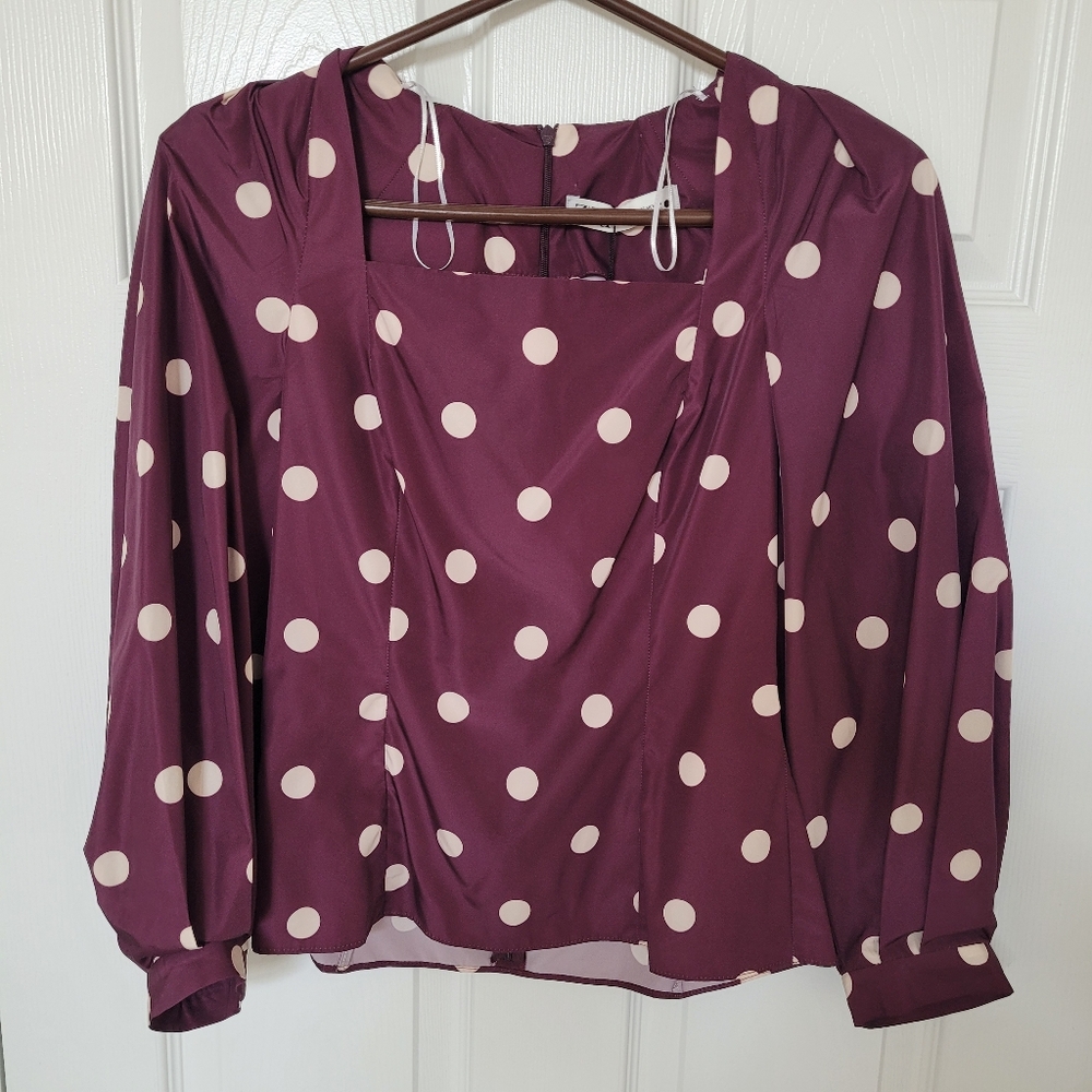 Xs - Zara - Taffeta purple white polka dot blouse